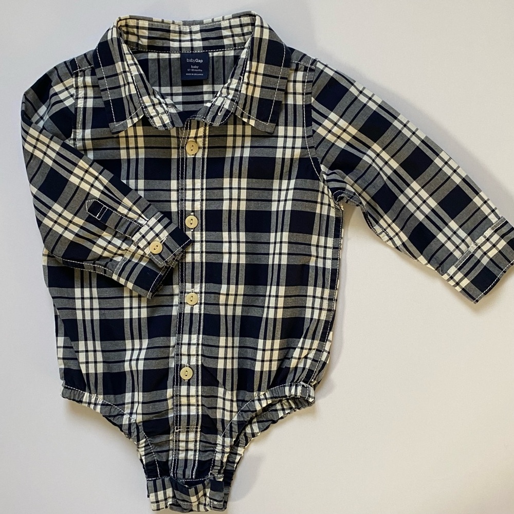 Gap shirt size 12 18 months Black white plaid Snap Top Baby Boys Button Down EUC